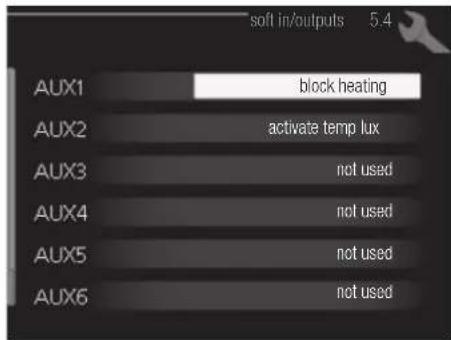 soft in/outputs 5.4 AUX1 block heating AUX2 activate temp lux AUX3 not used AUX4 not used AUX5 not used AUX6 not used