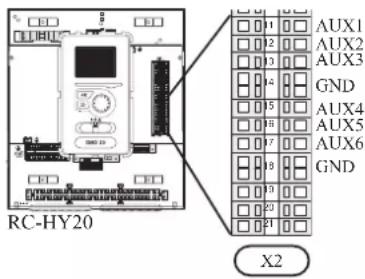 RC-HY20 AUX1 AUX2 AUX3 GND AUX4 AUX5 AUX6 GND X2