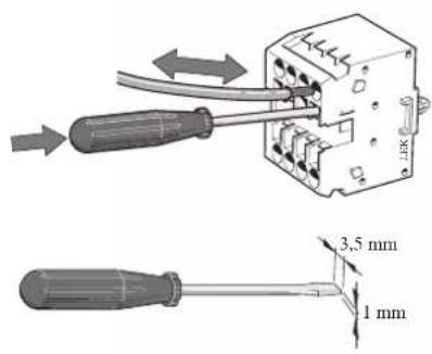 Technical diagram showing screwdriver tool installation with 3.5 mm and 1 mm dimensions标注