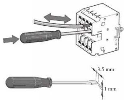 Technical diagram showing screwdriver installation with 3.5 mm length and 1 mm dimension标注