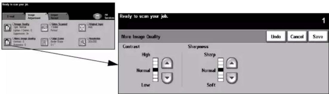Ready to scan your job. Image Adjusted Target Adjust All Services Image Quality Open Normal Lighter / Drop: 0 Suppression: 0 Close Image Quality Contract: 0 Suppression: 0 Close Image Quality Open Scene Order Box E1* Resolution 20x200 Ready to scan your job. More Image Quality Contrast High Normal Low Sharpness Sharp Normal Soft Undo Cancel Save