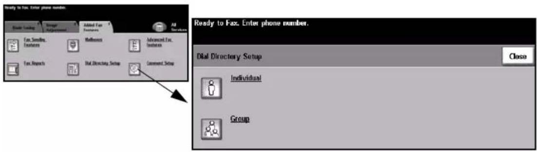 Ready to Fax. Enter phone number. Faser Loading Suggest Adjustment Added Fax Features All Fax Simulie Features Mailboxes Advanced Fax Features Fax Reports Mail Directory Setup Comment Setup Ready to Fax. Enter phone number. Dial Directory Setup Close Individual Group