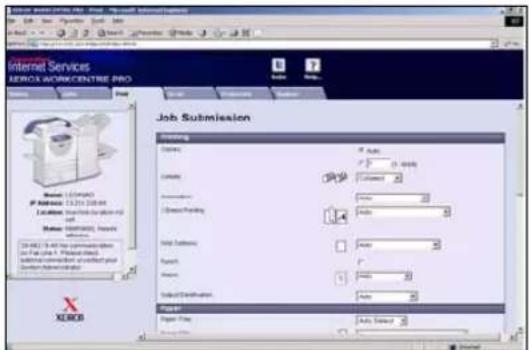 Internet Services XEROX WORKCENTRE PRO Job Submission Status: P Auto Date: 0-04/05 Description: Address Parking: Auto Field Subsea: Auto Format: Layout: Auto Subset Distribution: Auto Paper Print: Auto Select