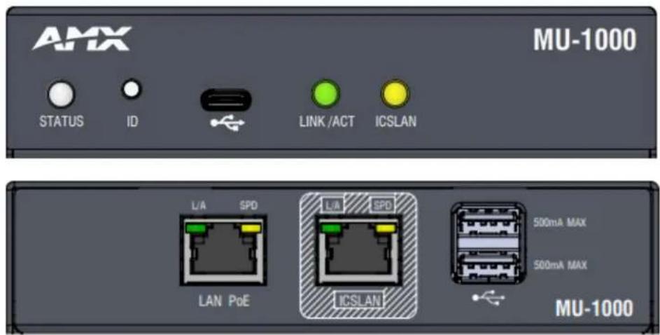 AMX MU-1000 STATUS ID LINK /ACT ICSLAN L/A SPD L/A SPD LAN PoE ICSLAN 500mA MAX 500mA MAX MU-1000