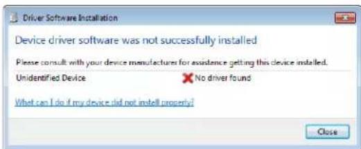 Driver Software Installation Device driver software was not successfully installed Please consult with your device manufactures for assistance getting this device installed. Unidentified Device No driver found What can I do if my device did not install property? Close