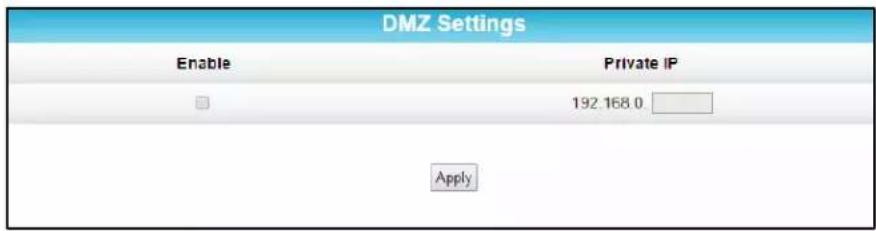 DMZ Settings Enable Private IP 192.168.0 Apply