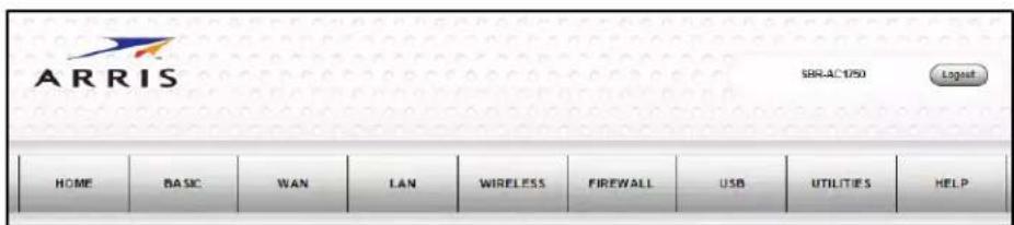 ARRIS SRR-AC 1/50 Logosd HOME BASIC WAN LAN WIRELESS FIREWALL USB UTILITIES HELP