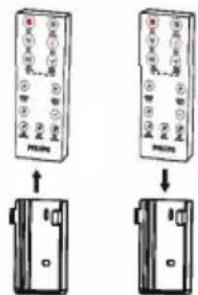 Diagram showing two identical remote control devices with labeled buttons and directional arrows indicating sequence or mapping.