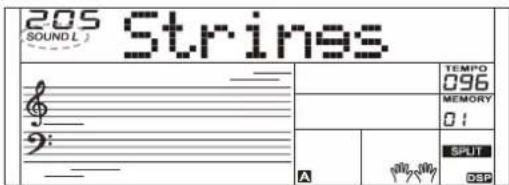 205 SOUND L.) Strines TEMP0 096 MEMORY 01 SPLIT DSP