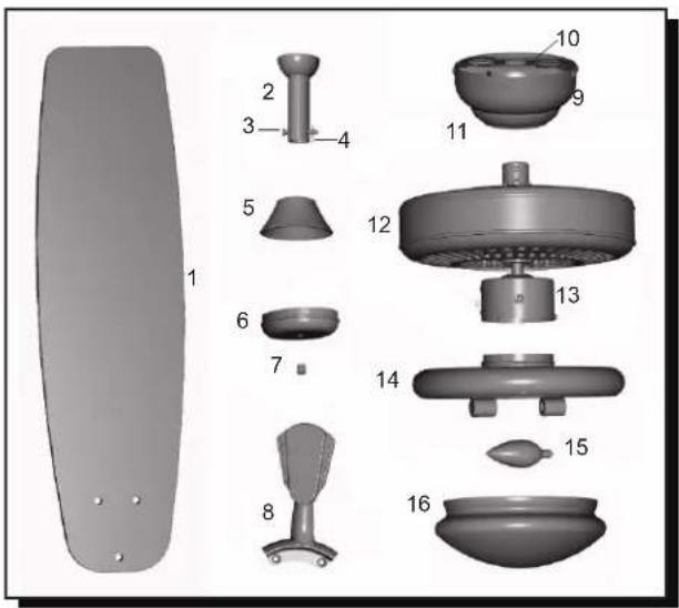 Exploded view diagram of a 3D mechanical component with numbered parts for identification