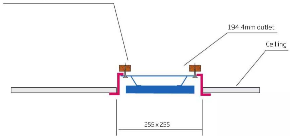 194.4mm outlet Ceiling 255 x 255