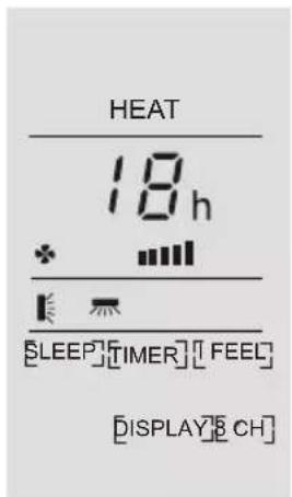 HEAT 18 h SLEEP[TIMER][FEEL] [DISPLAY] [CH]