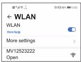 WLAN WLAN View help More settings > MV12523222 Open