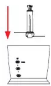Diagram showing a mechanical assembly with a bolt and a liquid level, accompanied by a red downward arrow indicating motion or force.