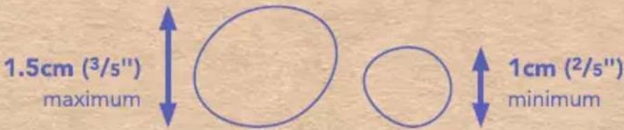1.5cm (³/s") maximum 1cm (²/s") minimum