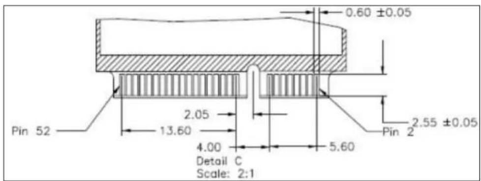 0.60 ±0.05 2.05 13.60 4.00 Detail C Scale: 2:1 5.60 Pin 2 2.55 ±0.05 Pin 52