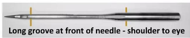 Long groove at front of needle - shoulder to eye