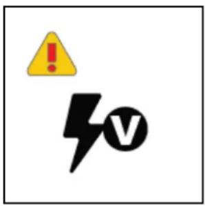 Warning symbol with exclamation mark, lightning bolt, and 'V' icon