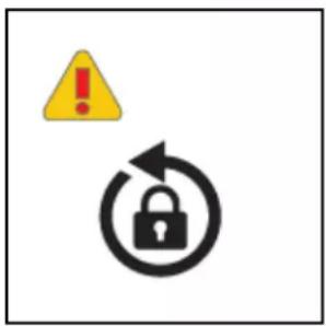 Warning symbol with yellow exclamation mark and black padlock icon, indicating restricted access or security warning.