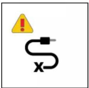 Warning sign with exclamation mark and curved line symbol, indicating a hazard or alert warning.