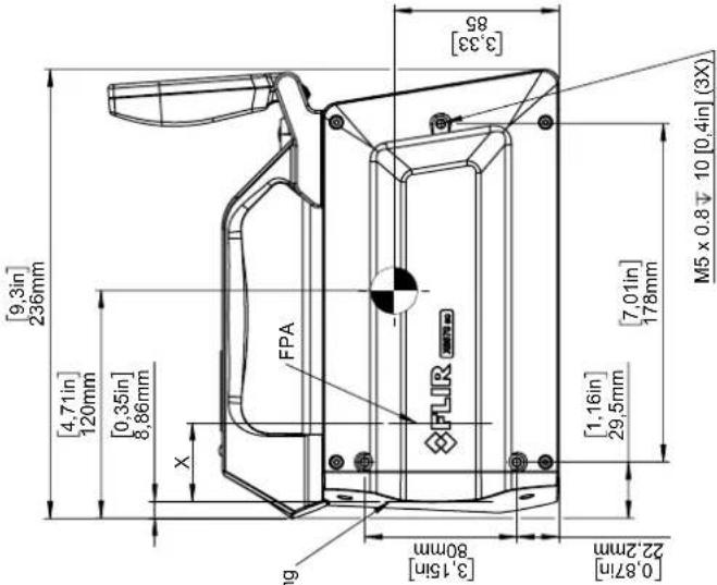 [9,3in] 236mm [4,71in] 120mm [0,35in] 8,86mm X FPA ng [3,15in] 80mm FLIR [3,33] 85 [0,87in] 22,2mm [1,16in] 29,5mm [7,01in] 178mm M5 x 0.8 ↓ 10 [0,4in] (3X)