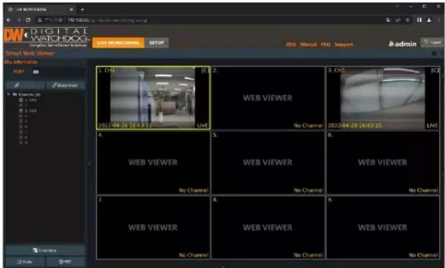 Digital WatchDOG CGPSC SENSIFICATION STATUS LIVE MONITORING SETUP QSG Manual FAQ Support admin Smart Web Viewer No information PORT 40 1. CHI 2027-04-28 16:43:15 IC1 LIVE 2. WEB VIEWER No Channel 3. CH3 2027-04-28 16:43:15 IC1 LIVE 4. WEB VIEWER No Channel 5. WEB VIEWER No Channel 6. WEB VIEWER No Channel 7. WEB VIEWER No Channel 8. WEB VIEWER No Channel 9. WEB VIEWER No Channel