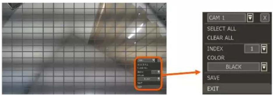 CAM 1 SELECT ALL CLEAR ALL INDEX 1 COLOR BLACK SAVE EXIT