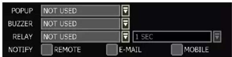 POPUP NOT USED BUZZER NOT USED RELAY NOT USED 1 SEC NOTIFY REMOTE E-MAIL MOBILE
