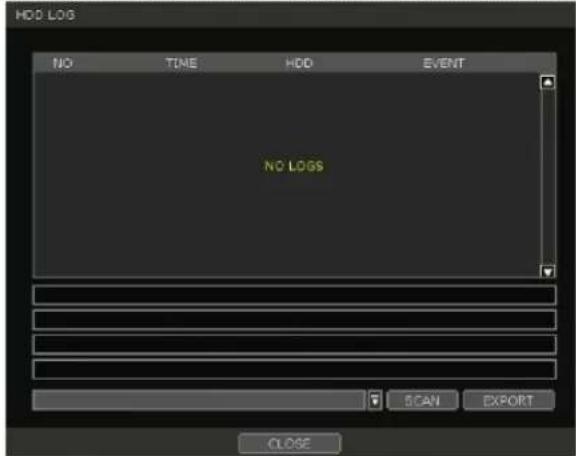HDD LOG NO TIME HDD EVENT NO LOGS SCAN EXPORT CLOSE