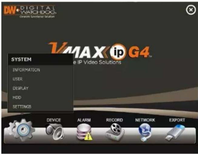 DW DIGITAL WATCHDOG, Copyright Developer Solution VMAX ip G4™ SYSTEM INFORMATION USER DISPLAY HDD SETTINGS DEVICE ALARM RECORD NETWORK EXPORT