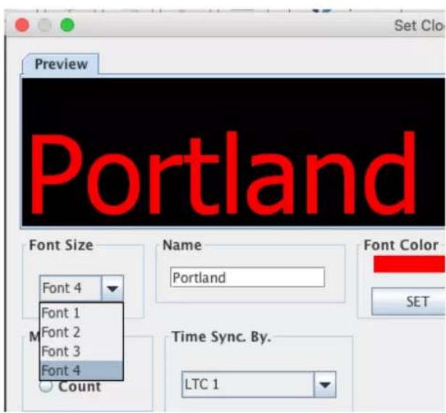 Set Clo Preview Portland Font Size Font 4 Font 1 Font 2 Font 3 Font 4 Count Name Portland Font Color SET Time Sync. By. LTC 1