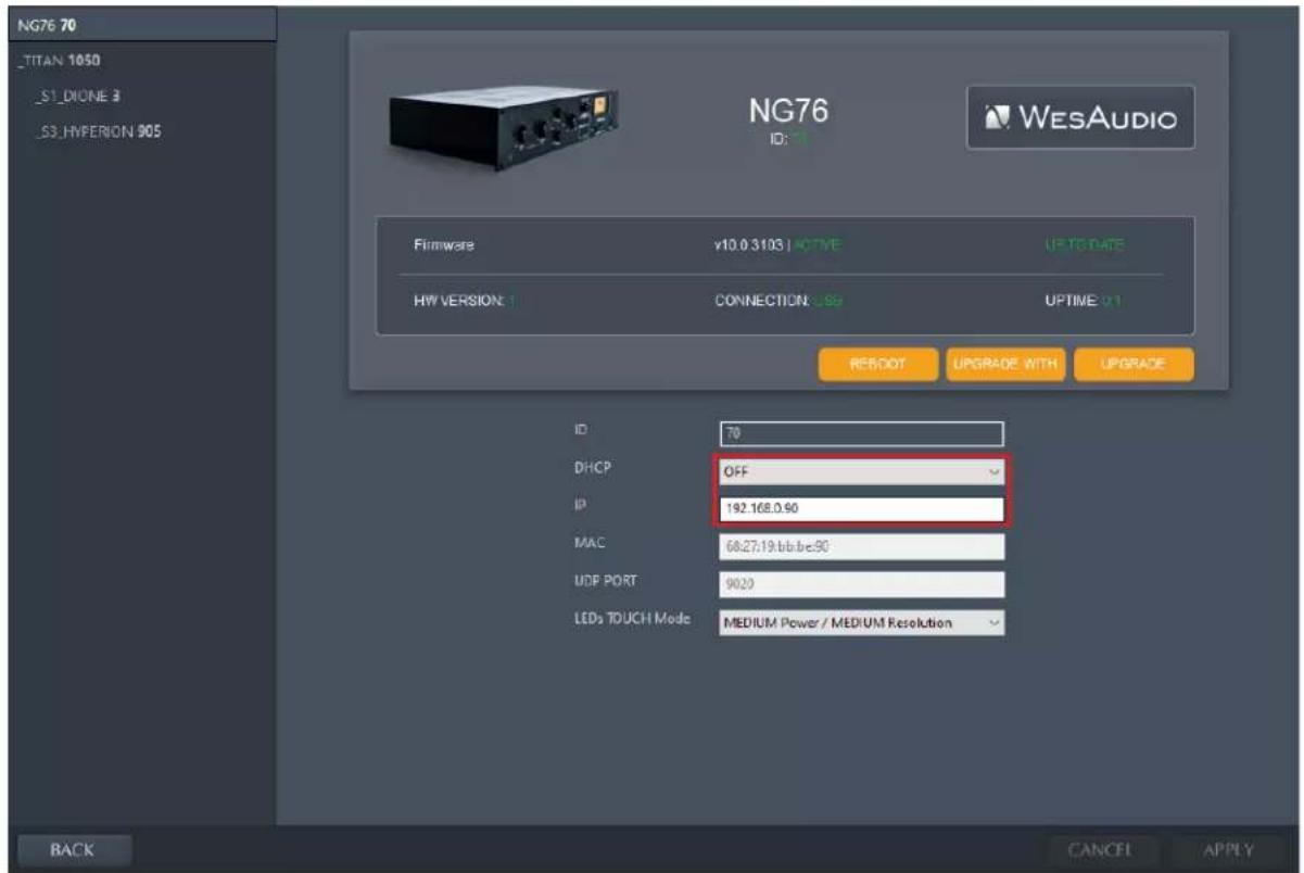 WesAudio ng76 - Set up static IP address. - 1