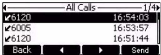 All Calls — 1/4 ✓6120 16:54:03 ✓6005 16:53:57 ✓6120 16:51:44 Back Send