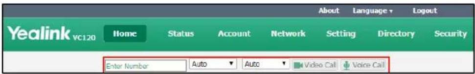 Yealink vc120 Home Status Account Network Setting Directory Security Enter Number Auto Auto Video Call Voice Call