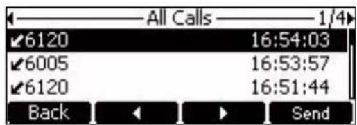 All Calls — 1/4 ✓6120 16:54:03 ✓6005 16:53:57 ✓6120 16:51:44 Back Send