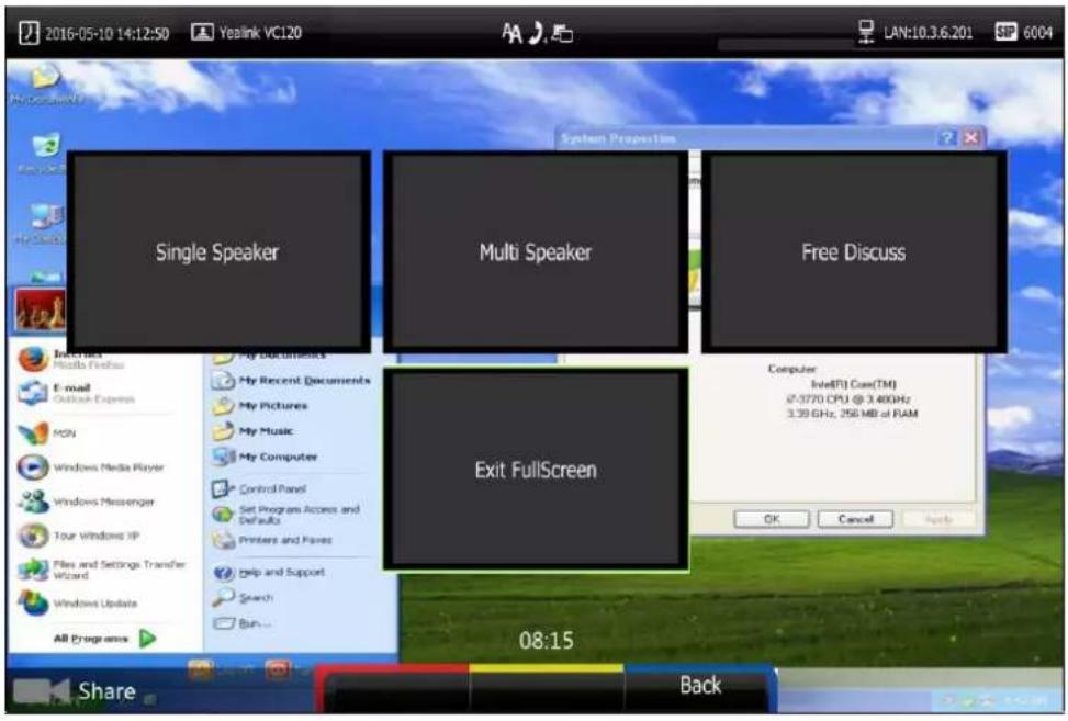 2016-05-10 14:12:50 Yealink VC120 LAN:10.3.6.201 SP 6004 Windows Media Player Single Speaker Multi Speaker Free Discuss System Projection Exit FullScreen Computer Intel®(TJ) Core(TM) 27-3770 CPU @ 3.48GHz 3.39 GHz, 256 MB of RAM OK Cancel Apply Share Back 08:15
