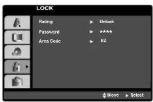 LOCK Rating ▶ Unlock Password ▶ ***** Area Code ▶ KZ Move ▶ Select