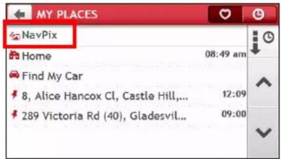 MY PLACES NavPix Home 08:49 am Find My Car 8, Alice Hancox Cl, Castle Hill,... 12:09 289 Victoria Rd (40), Gladesvil... 09:00