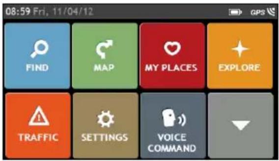 08:59 Fri, 11/04/12 FIND MAP MY PLACES EXPLORE TRAFFIC SETTINGS VOICE COMMAND
