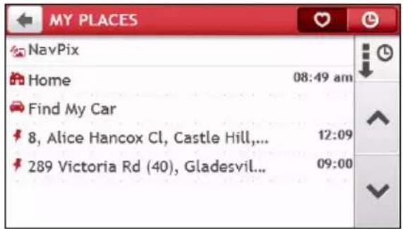 MY PLACES NavPix Home 08:49 am Find My Car 8, Alice Hancox Cl, Castle Hill,... 12:09 289 Victoria Rd (40), Gladesvil... 09:00