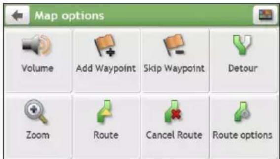 Map options Volume Add Waypoint Skip Waypoint Detour Zoom Route Cancel Route Route options