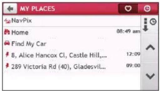 MY PLACES NavPix Home 08:49 am Find My Car 8, Alice Hancox Cl, Castle Hill,... 12:09 289 Victoria Rd (40), Gladesvil... 09:00