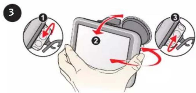Diagram illustrating the step-by-step instructions for using a device, showing hand positioning and red arrows indicating motion.