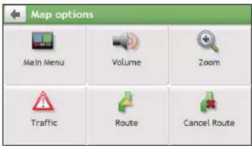 Map options Main Menu Volume Zoom Traffic Route Cancel Route