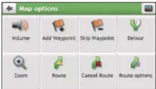 Map options Volume Add Waypoint Skip Waypoint Detour Zoom Route Cancel Route Route options