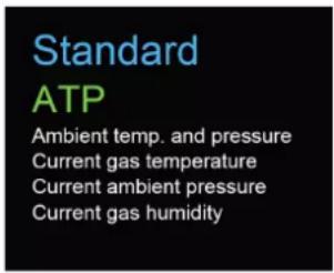 Standard ATP Ambient temp. and pressure Current gas temperature Current ambient pressure Current gas humidity