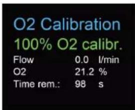 O2 Calibration 100% O2 calibr. Flow 0.0 l/min O2 21.2 % Time rem.: 98 s