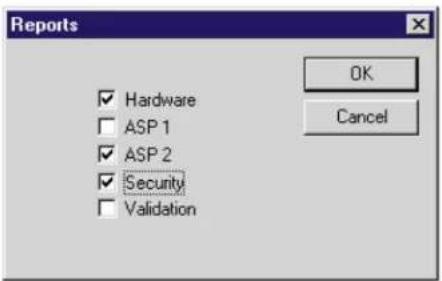 Reports Hardware ASP 1 ASP 2 Security Validation OK Cancel