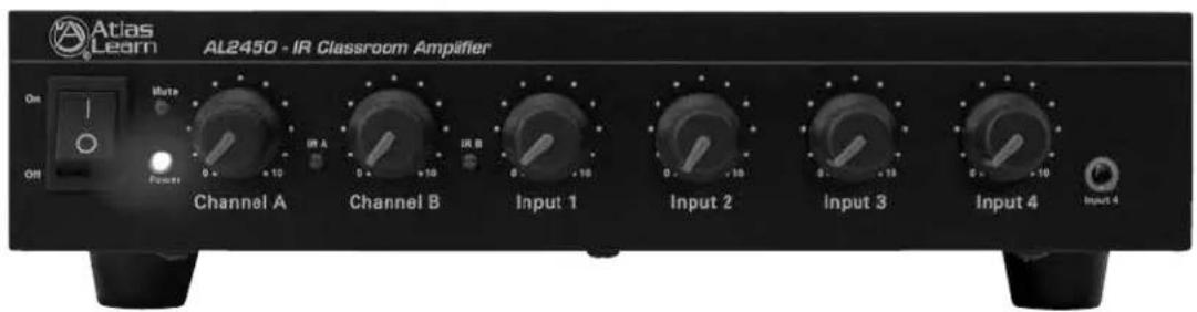 Atlas Learn AL2450 - IR Classroom Amplifier On Mute Off Power Channel A Channel B Input 1 Input 2 Input 3 Input 4 Input 4