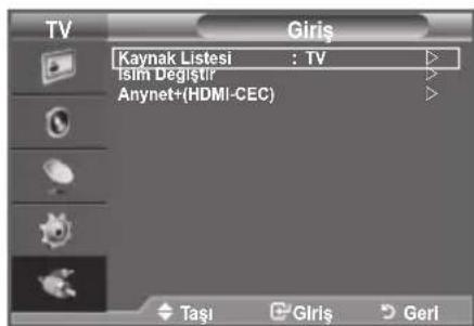 TV Giriş Kaynak Listesi : TV İslim Değiştır Anynet+(HDMI-CEC) Taşı GIRİŞ Geri